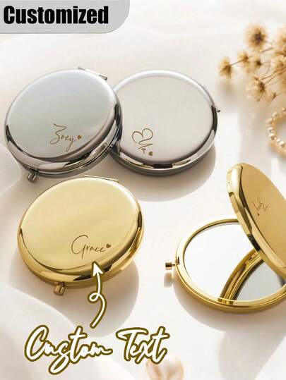 Espejo de maquillaje personalizado con grabado de nombre, espejo plegable portátil de doble cara de alta definición, espejo cosmético de acero inoxidable, adecuado para novia, dama de honor, regalo de boda, espejo de maquillaje con grabado floral personalizado, adecuado para regalar a mejores amigas, novias, madres, Día de la Madre, cumpleaños, graduación, boda, aniversario, regalo práctico, impresión de patrones