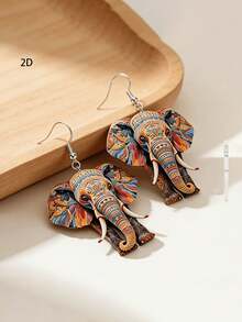 1 Pair 2D Bohemian Style Colorful Elephant Acrylic Elegant Dangle Earrings For Women, Suitable For Vacation And Daily Wear - Baby Elephant - View 4