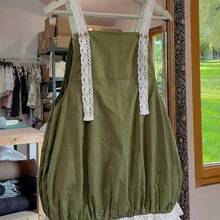 Plus Size Women Summer Contrast Lace Trim Bow Floral Loose Strap Dress - Verde militar - Ver 2
