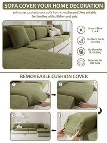 1pc Bohemian Style Sofa Cushion Cover, Elastic Universal Fit Sofa Slipcover, Fabric Sofa Pad Protector For 1/2/3/4 Seater Sofa, Suitable For Living Room L-Shaped Sofa, All Season - Lanxin - Green - View 8