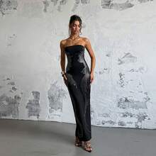 Bardot Neck Dress With Rhinestones And Decorative Wing, Figure-Flattering Cut - Black - View 9
