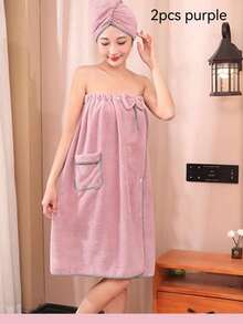 Bộ khăn tắm/khăn trùm đầu siêu mềm bằng sợi microfiber, khăn tắm thắt nơ dành cho người lớn, khăn tắm và khăn trùm đầu thấm hút cao, nhẹ, nhanh khô, quà tặng Ngày của Mẹ. - Màu tím - Xem 4