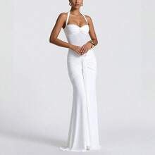 2026 New Elegant Women's Dress Series Hot-Selling Women's Clothing Solid Color Halter Neck Slim-Fit Formal Evening Gown Prom, Gala, Black Tie & Red Carpet Events, Gala & Date Night FEGI - 白色 - 查看 12