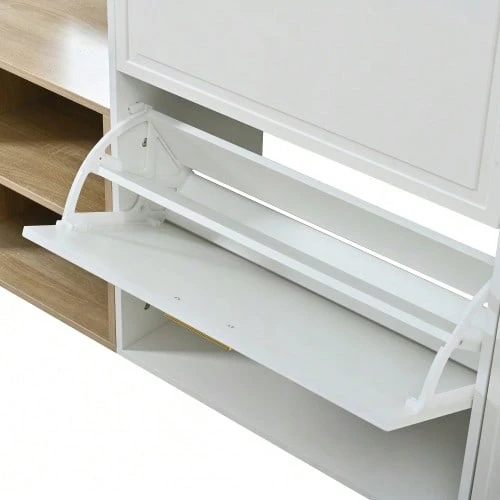4-Piece Wardrobe Set – With Shoe Cabinet, Bench, Wall-Mounted Coat Rack & Mirror, Complete Hallway Furniture Set For Entryway And Entrance Area, Dimensions: W139.5 X D35 X H166 Cm - View 1