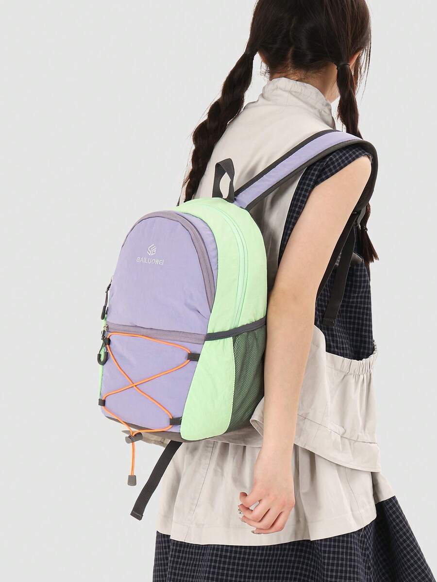 2026 New Lightweight Colorblock Backpack For Women, Outdoor Hiking Camping Daypack For Students, Spring Travel - Green - View 1