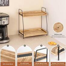 2-Tier Wooden Coffee Station Organiser For Countertop, Coffee Bar Accessories Storage Shelf, Rustic Kitchen Organisation Solution, Multipurpose Wooden Countertop Rack, Ideal For Home, Kitchen And Office Coffee Station Decor & Storage - Wood Color - View 10