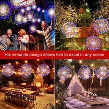 1pc Solar Powered Outdoor Firework Lights, 300/450 LED Fairy String Lights, Warm White/Multi-Color/White, 8 Modes Copper Wire Fairy Lights For Patio, Umbrella, Eaves, Garden, Tree, Tent, Hotel Decor - Fireworks Lights - View 11