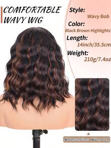 Tóc giả bob màu nâu highlight dành cho nữ, chịu nhiệt, dài ngang vai, kiểu tóc gợn sóng nhẹ có mái, tóc bob xoăn dài trung bình 14 inch. - Nhiều màu - Xem 4