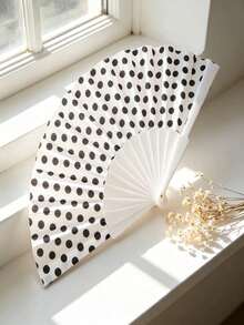 1pc Folding Fan With Black And White Polka Dot Pattern, In A Retro French Style, Suitable For Portability. It Is A Cooling And Refreshing Fan For Summer, A Daily Accessory For Dressing Up, A Photography Prop, And An Ideal Gift For New Year's Day - Multicolor - View 3