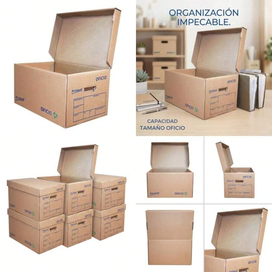 Cajas De Almacenamiento y Archivo De Carton Tamaño Oficio Legal con Tapa Paquete de 6 Printeck Resistentes para Organización de Documentos en Oficina y Hogar - Marrn - Ver 1