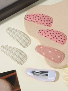 10 piezas Conjunto de pasadores de pelo con gota de agua con estampado floral y a cuadros, pasadores de pelo de caimán que no dañan, adecuados para flequillo, uso casual y diario, estilo japonés - color mezclado - Ver 4