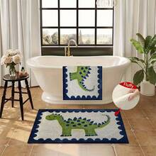 1pc SmallWhite Bear Pattern Design Microfiber Bath Rug, Non-Slip And Super Soft Bathroom Floor Rugs, Doormat, Bathroom Water Absorption Mat, Machine Washable, Low Pile, TPR Backing, Knit Fabric, ForBathroom, Bedroom, Kitchen, Entryway, Indoor & Outdoor Use, Bathroom Accessories & Decor, Perfect New Home Gift. - Multicolor - View 7