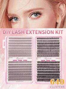 640 Pcs DIY D Curl Eyelash Book, Super Curled Eyelash Extension Kit, Multi-Style Eye Makeup, Suitable For Beginners, 10-16mm Mixed Length, Natural, Cluster, Fluffy, Thick, Mixed Styles, Self-Adhesive, Reusable Eyelash Clusters, Eyelash Clusters, Individual Lashes, False Eyelashes - D - View 3