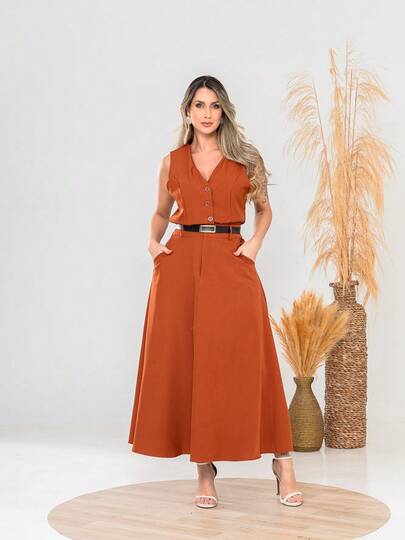 cojunto de colete e saia gode de tecido novo de alfaiataria twill elegante C6616
