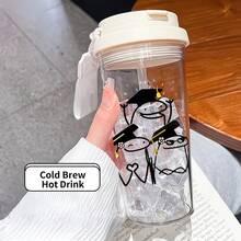 1pc/5pcs 500ml Graduation Cartoon Print Travel Mug - Transparent Coffee Cup, Leak-Proof Portable Water Bottle With Straw And Rope Handle, Lightweight And Durable, Ideal For Travel, Fitness, Office And School - Cute Graduation, Student Gift - Black - Proud Of You - View 18