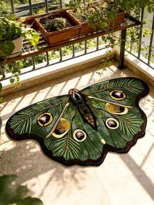 High-Quality, Thick 8Mm Velvet Dot Plastic Bottom 1pc Irregular Retro Green Plants Butterfly Living Room Carpet, European-Style Light Luxury Creative Gradient Design, Artistic Minimalist Bedroom Bedside Rug For Home Decor, Sofa Coffee Table Mat - 綠色的 - 查看 3