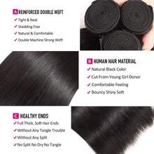Straight Bundles Human Hair 4 Bundles 20 22 24 26 Inches Straight Hair Bundles Brazilian Virgin Hair Natural Black Color Bundle - Natural Black - 查看 8