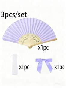 Elegant Multi-Color Bamboo Hand Fan, Suitable For Wedding Bride/Bridesmaid Gifts, Birthday Party Favors, Comes With Organza Bag And Decorative Tag - Apricot - View 7