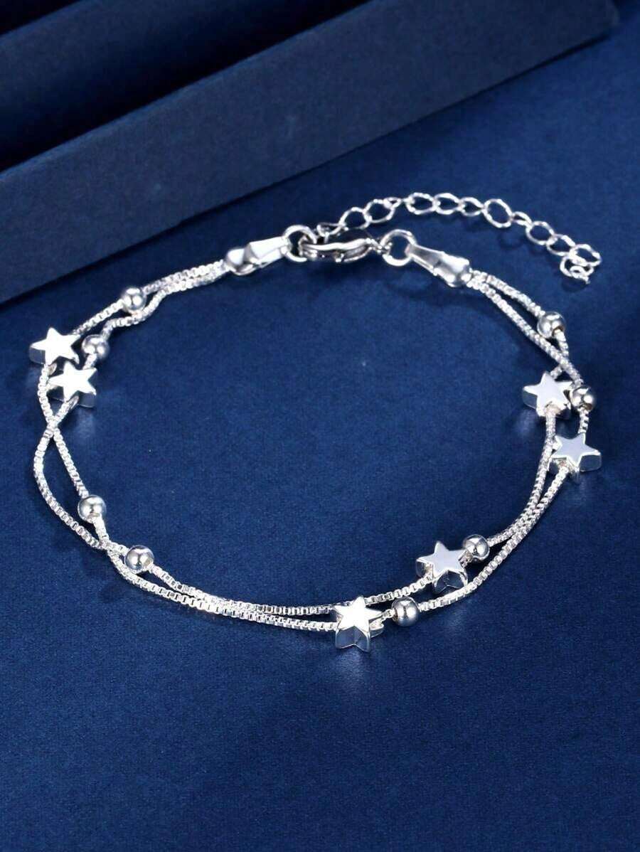 1pc Double-Layer Bead & Star Design Exquisite Casual Bracelet - 銀色 - 查看 1