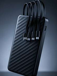 10000mAh Portable Charger With 4 Built-In Cables, Fast Charging And Compact For Travel - Black - View 1