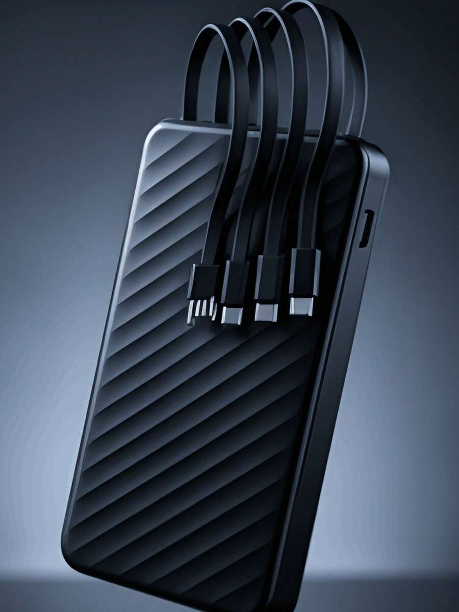 10000mAh Portable Charger With 4 Built-In Cables, Fast Charging And Compact For Travel - Black - View 1