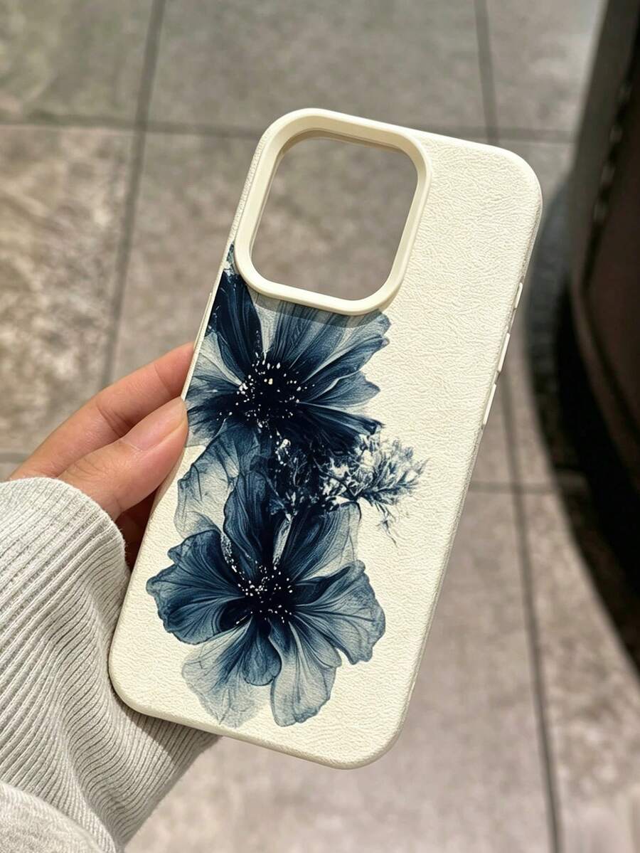 1pc Fashionable Chinese Style Ink Painting Deep Blue Poetic Pattern Phone Case, Anti-Slip Anti-Fall Suitable For IPhone17/17Pro/17ProMax/16/16Pro/16ProMax/15/15Pro/15ProMax/14/13/12/11, Anti-Stain, Fashion, - Beige - View 1