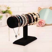 1pc Velvet T-Bar Bracelet Display Stand, Necklace Holder, Jewelry Rack, Jewelry Storage Organizer, Desktop Display Stand, Desktop Jewelry Rack, Mother's Day Gift, Suitable For Retail Display Cabinet, No Electricity Needed, Sturdy Plastic Base, Great For Displaying Necklaces, Bracelets And Watches - Multiple Styles - View 9
