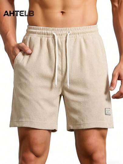  Quần short nam AHTELB mùa hè, chất liệu nhung kẻ, kiểu dáng rộng rãi, thoáng khí, thoải mái, cạp chun co giãn, đa năng, phù hợp cho chạy bộ, đi làm, tập thể dục và các hoạt động thường ngày mùa hè.