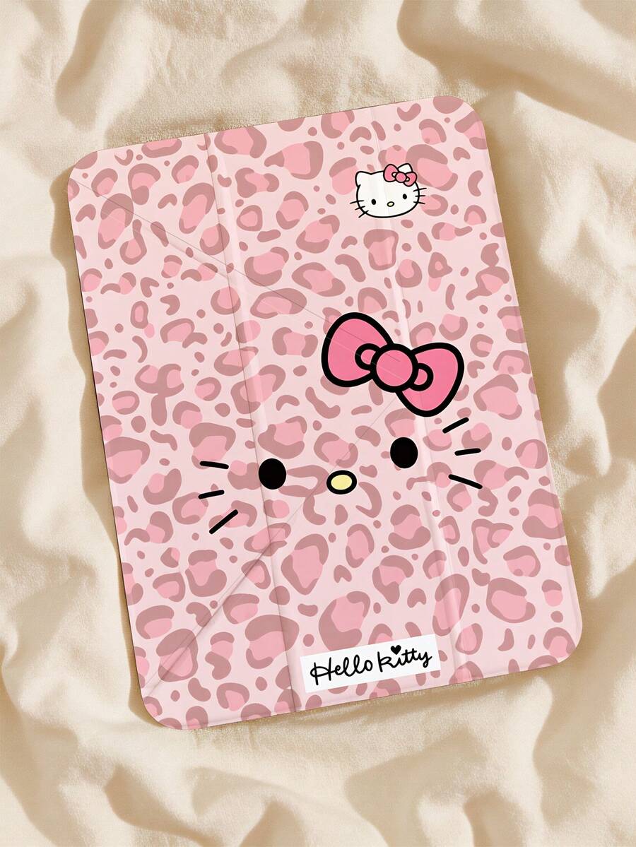 SANRIO Hello Kitty 保护套,粉色豹纹可爱翻盖式保护套,带 Y 型折叠支架,防震保护壳,兼容 iPad 第 10/9/8/7 代、Air 5/4/3、Pro 11 英寸,支持自动睡眠/唤醒功能 - 彩色 - 查看 1
