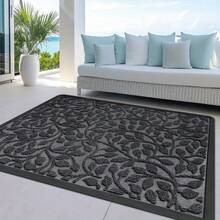A Easy Gray Leaf Pattern Welcome Doormat Entrance Mat, Machine Washable Fiber, Flannel Doormat Non-Slip New Welcome Mat, High-Quality Soft Thickened Sponge Thickness 0.47 Inches - Mat Weight 1.32 LB Per Square Meter - 彩色 - 查看 6