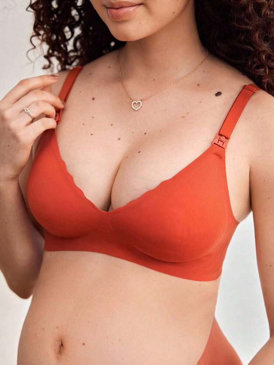 Moonlight&Mama Sujetador de maternidad y lactancia sin costuras, estilo de gelatina - Naranja Quemada - Ver 1