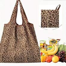 1pc Large Capacity Leopard Print Tote Bag - Spacious Shopping Polyester Handbag, Brown, Foldable Design Suitable For Daily Life, New Year, Travel, Sturdy Handle, Fashion Accessory, Valentine's Day Shopping, Leopard Print Foldable Shopping Bag, Large Capacity Lightweight Shoulder Tote Bag, Waterproof Wear-Resistant Grocery Bag, Retro Leopard Print Foldable Shopping Bag, Large Capacity Lightweight Shoulder Bag, Collapsible Tote Bag, Commuting & Grocery Dual-Use, Lightweight Wear-Resistant Grocery Tote Bag, Collapsible Design, Grocery & Commuting Dual-Use - Multicolor - View 5