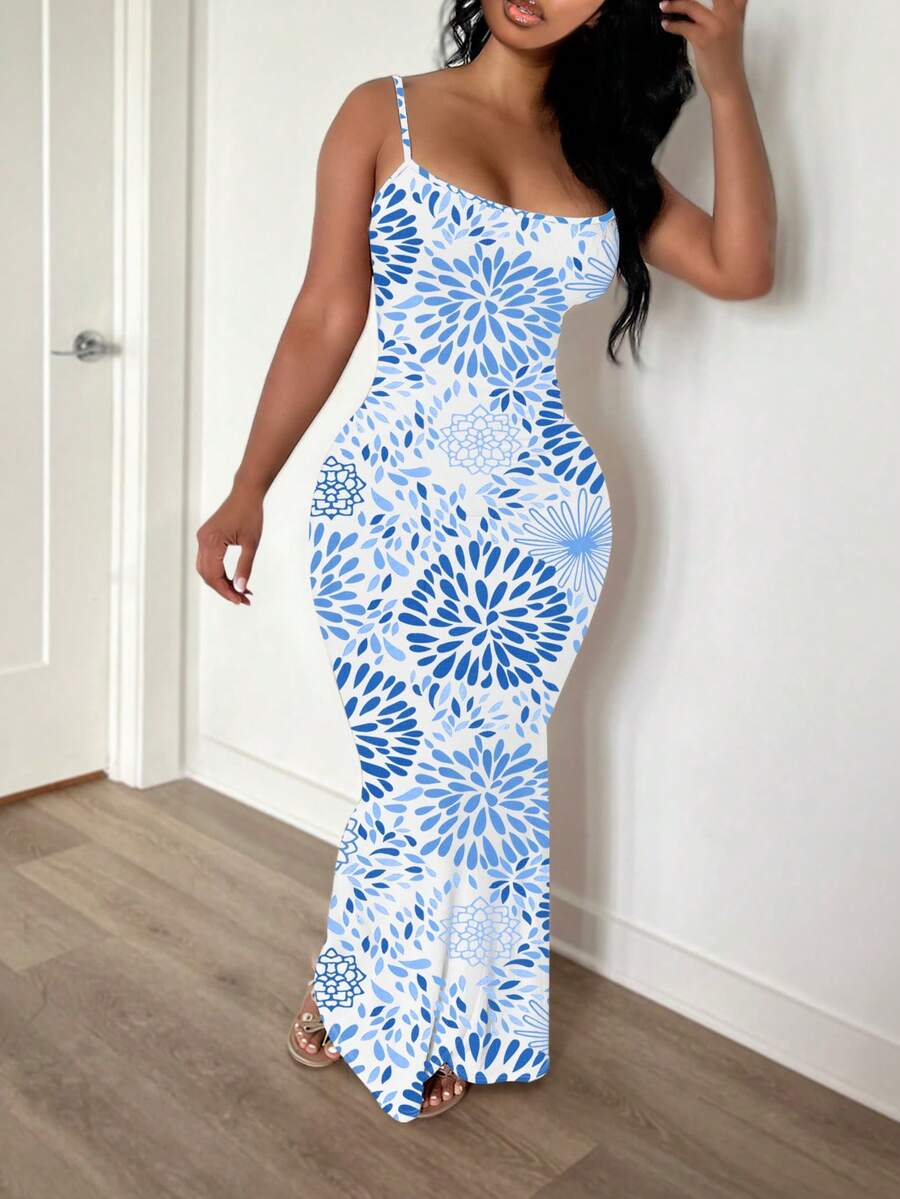 LovelyWholesale Đầm dự tiệc thanh lịch in hoa ôm dáng dành cho nữ, đầm nghỉ hè.