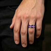 1pc Men's Fashion Stainless Steel Ring Inlaid With Streamer Texture Stone Pattern Design Is Unique And Polished With A Strong Glossy Texture, Suitable For Daily Wear Or Gift-Giving - Silver - View 6