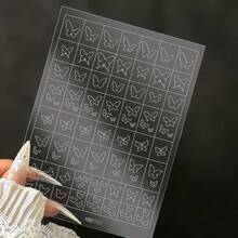 1Sheets 3D Checkered Transparent Spray-Painted Nail Art Accessories Sticker,French Line Heart-Shaped Butterfly Nail Decorations Stickers,Spray-Painted Repeatable PET Nail Stickers For Patting Glue Template - Multicolor - View 25