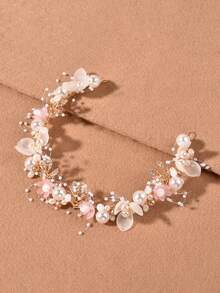 Girls/Girls Faux Pearl Rhinestone Flower Crown Hair Accessory, Handmade Floral Wreath Hair Accessory, Wedding/Birthday/Performance Accessory, Mori Style - Multicolor - View 2