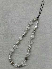 1pc Fashionable Beaded Dreamy Blue Crystal Star Hanging Chain, Suitable For Phone, Camera, Earphone, Personalized Accessory Decoration Gift - Blue Plus Transparent - View 7