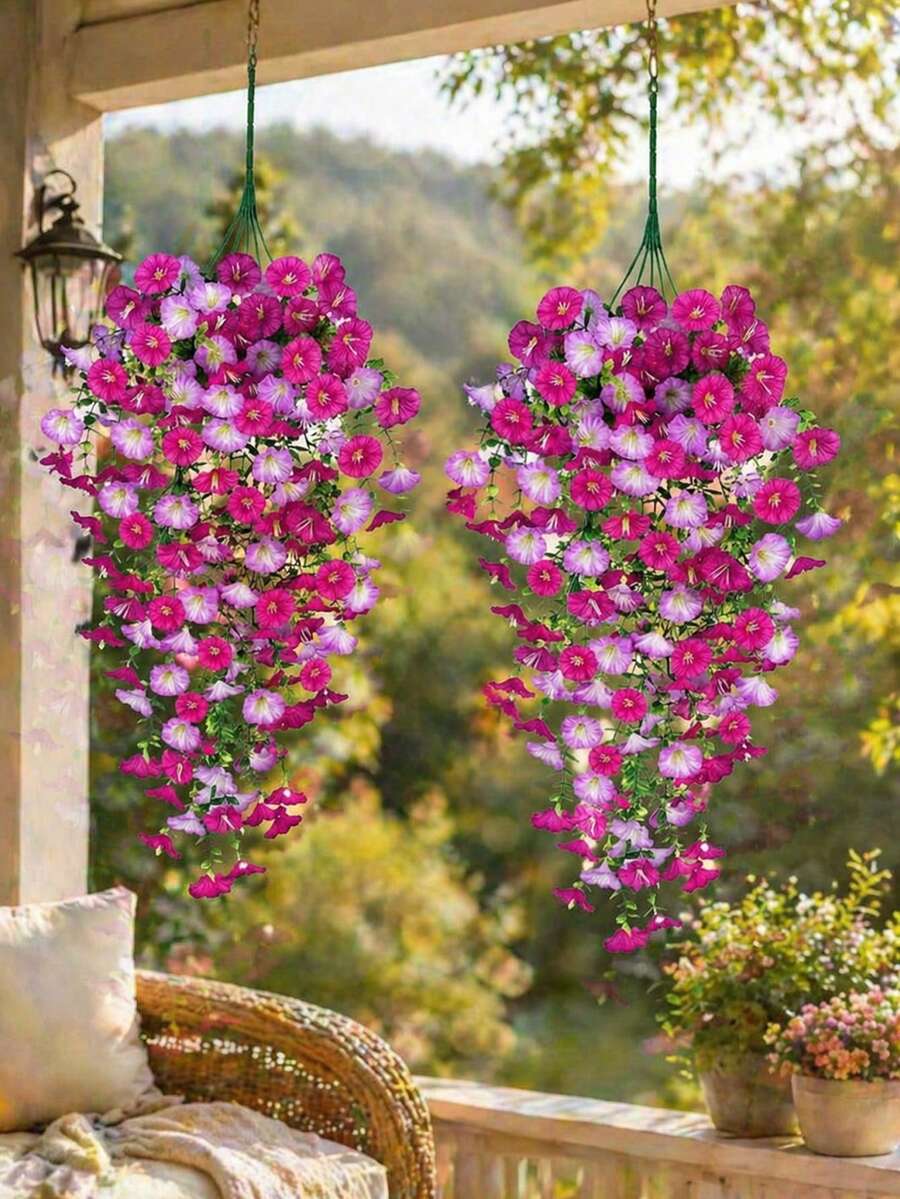 2/4件装人造桉树花环藤蔓,抗紫外线仿真绿植吊挂植物,逼真丝质常春藤叶藤条,适用于室内外婚礼拱门墙面装饰、波西米亚风家居花园派对装饰 - 深淺紫 - 查看 1