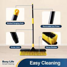 18 Inch Push Broom, Stiff Bristles Heavy Duty Broom Brush, Long 65.3 Inch Handle For Wide Coverage, Great For Commercial Outdoor Cleaning On Multiple Floor Surfaces - 預設 - 查看 6