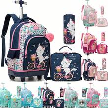 3pcs/Set Girls' Rolling Backpack With Lunch Box And Pencil Case, Suitable For Elementary School Students - Girls' Rolling Bag - View 2