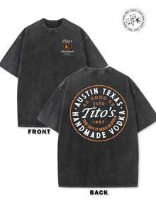230g Washed And Used T-Shirt, Front Tito's Handmade Vodka Logo, Back With "AUSTIN TEXAS Tito's HANDMADE Vodka" Circular Text And Brand Logo, Tito's Vodka Theme KL9R - Image Color - View 7