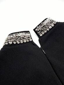 Đầm dạ hội maxi dài tay cổ tàu bằng satin ren ôm dáng dành cho nữ UNITHORSE - màu đen - Xem 6