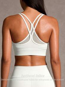 Soyun New Women's Peach-Shaped Bra, Criss-Cross Mesh Back Design, Built-In Padding, High-Intensity Anti-Slip Sports - White - View 3