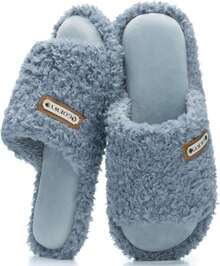 Adjustable Open - Toe Women's Slippers Cozy Fuzzy Memory Foam Indoor Outdoor Non - Slip Cute Ladies Sandals Gifts For Women Mom Bridesmaid White - 藍色 - 查看 12
