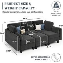 Sofá Cama Modular de 6 Plazas, Sofá Modular Cómodo, Sofás Convertibles con Otomanas, Sofás Modulares para Sala de Estar, Gris Oscuro - Azul - Ver 11