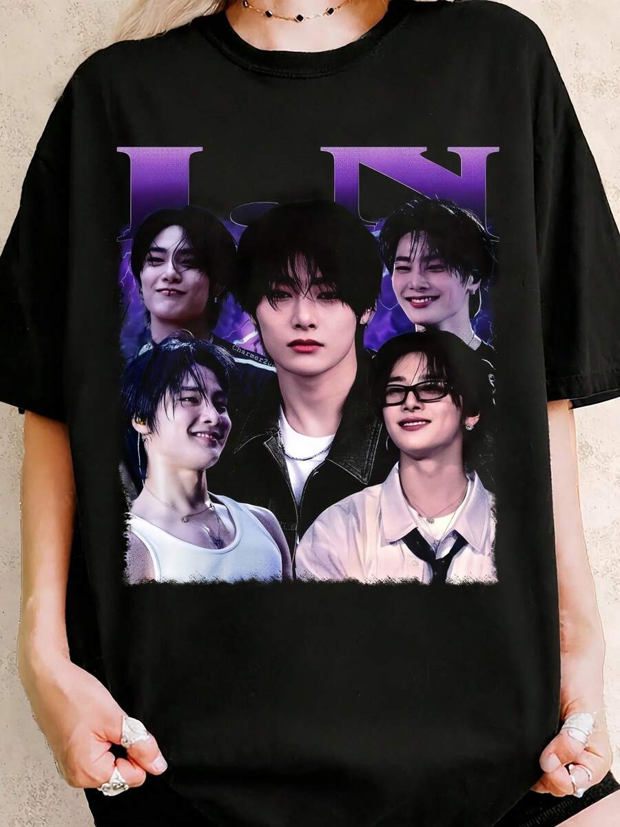 StraySKidsS I.N Vintage Bootleg K-Pop Graphic Tee,  Fan Gift, Retro 90s Shirt - Black - View 1