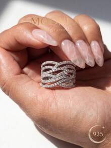 1 pieza Anillo de líneas entrelazadas artísticas de plata de ley 925, adecuado para expresión creativa, moda de arte contemporáneo y colección única - Líneas que se cruzan - Ver 4