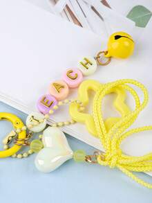 1 pieza Llavero multicolor de cuerda trenzada dulce, con cuentas de letras, decoración de dije iridiscente y campana, broche colorido, lindo accesorio para bolso de mujer - Multicolor - Ver 4