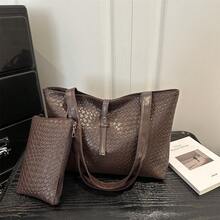 2026新款欧美编织图案大容量手提包，女士通勤多功能单肩手提包，时尚简约手提包 - 咖啡 - 查看 11