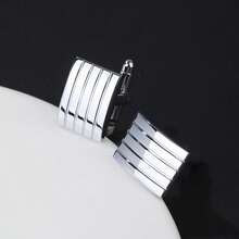 1pair Fashionable Rectangle Cufflinks For Men For Daily Decoration, For Jewelry Gift And Party - Silver - View 5